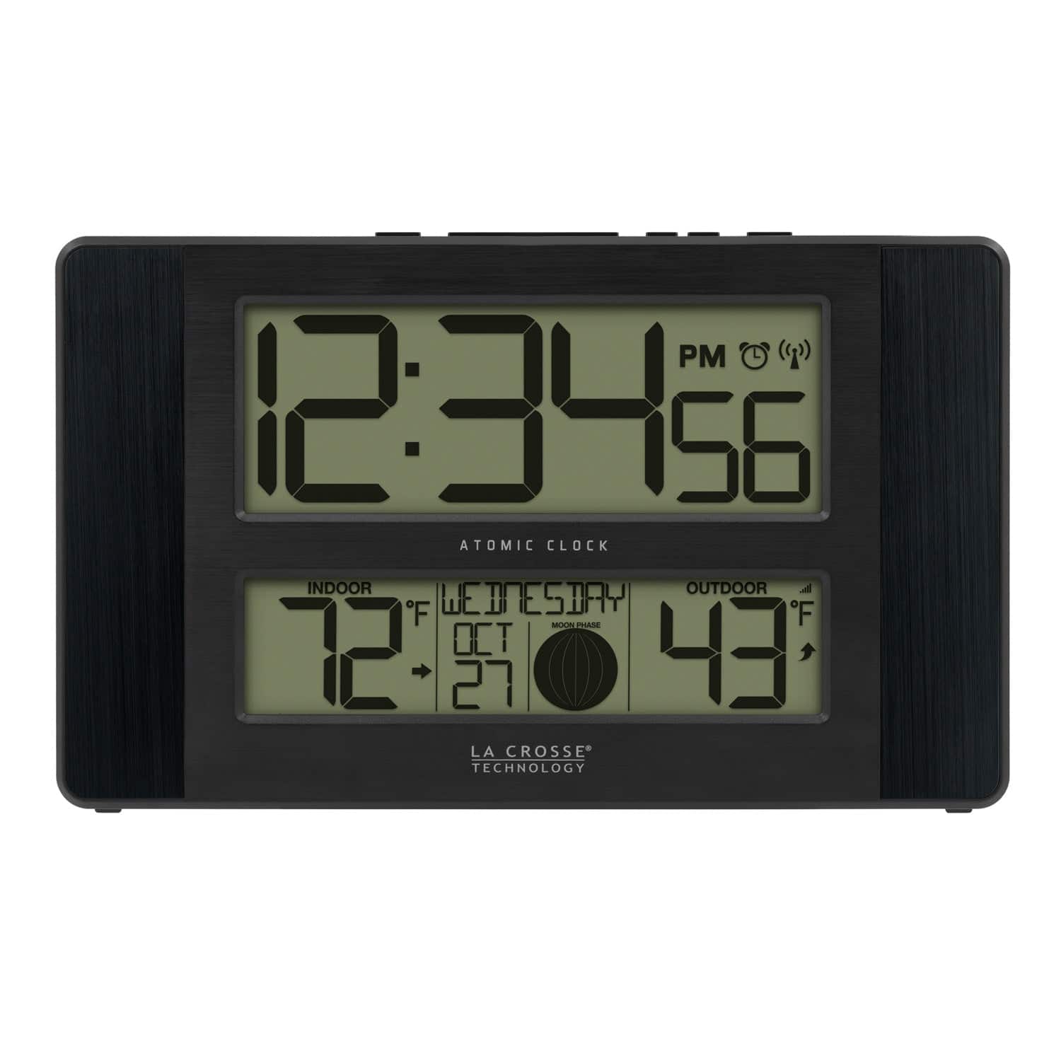 La Crosse Technology - Atomic Digital Clock with Temperature and Moon Phase - Black