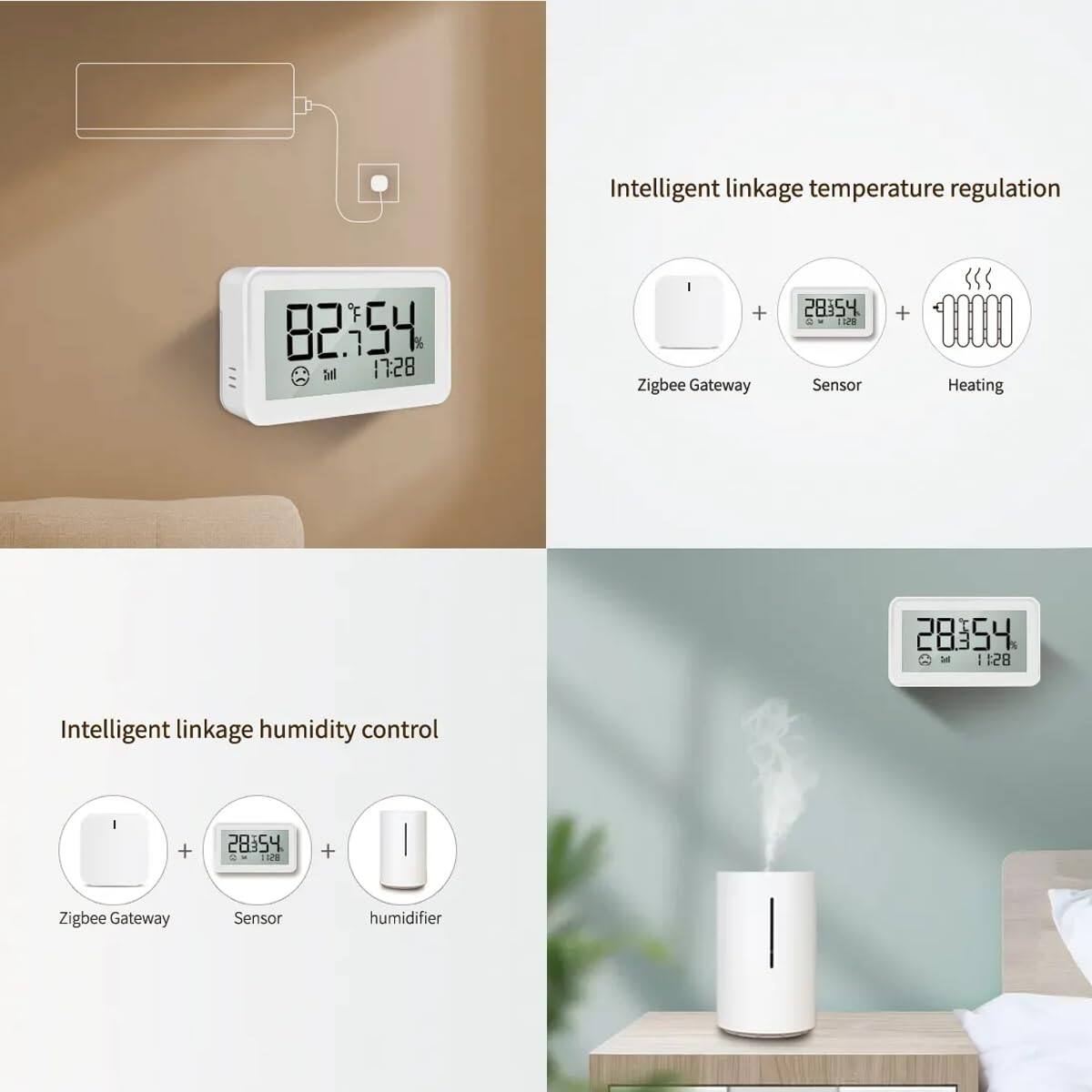 Intelligent linkage temperature regulation  
Zigbee Gateway + Sensor + Heating  

Intelligent linkage humidity control  
Zigbee Gateway + Sensor + humidifier