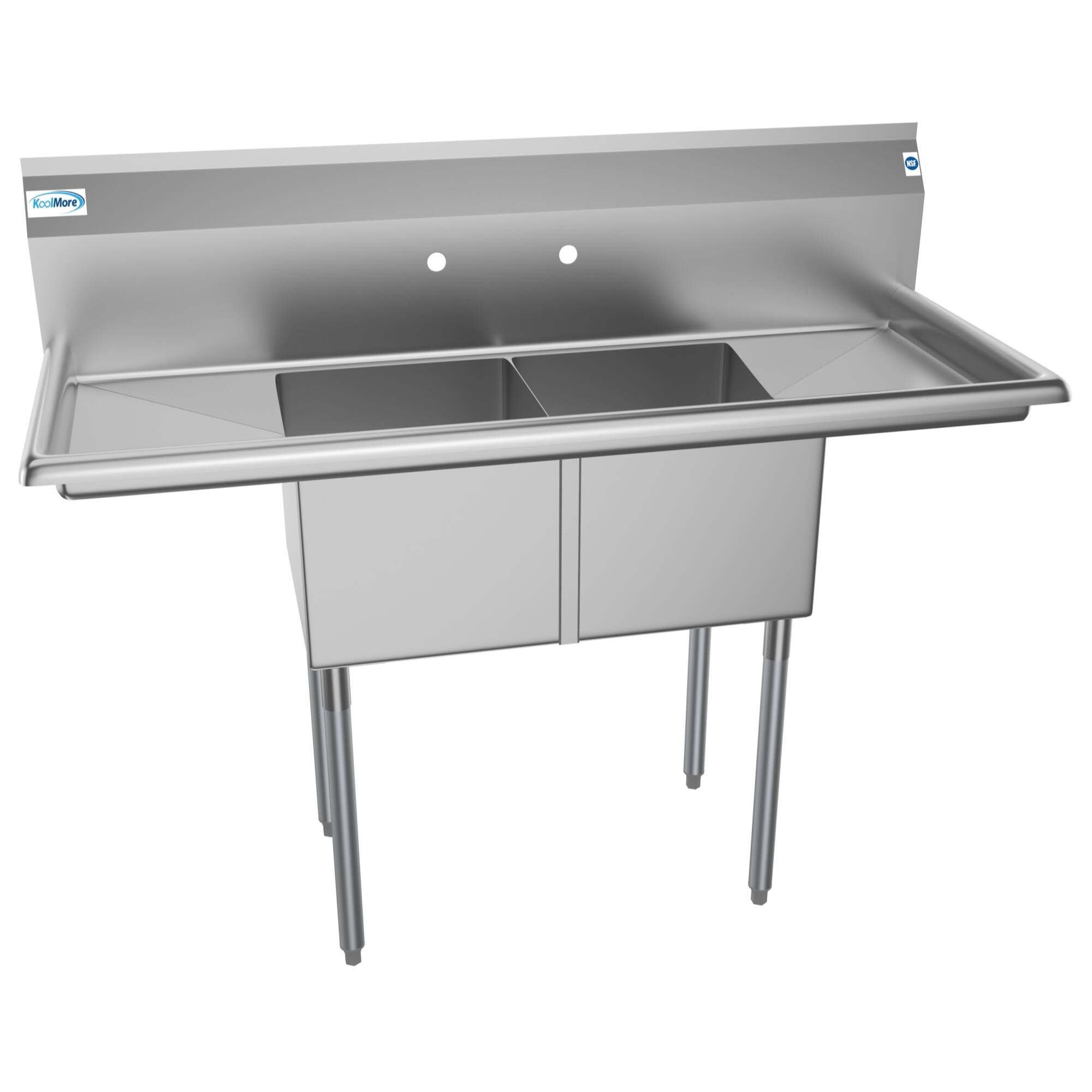 Alt View 2. Koolmore - 52 in. Two Compartment Stainless Steel  Sink with 2 Drainboards, Bowl Size 14"x 16"x 11" SB141611-12B3. - Stainless Steel.