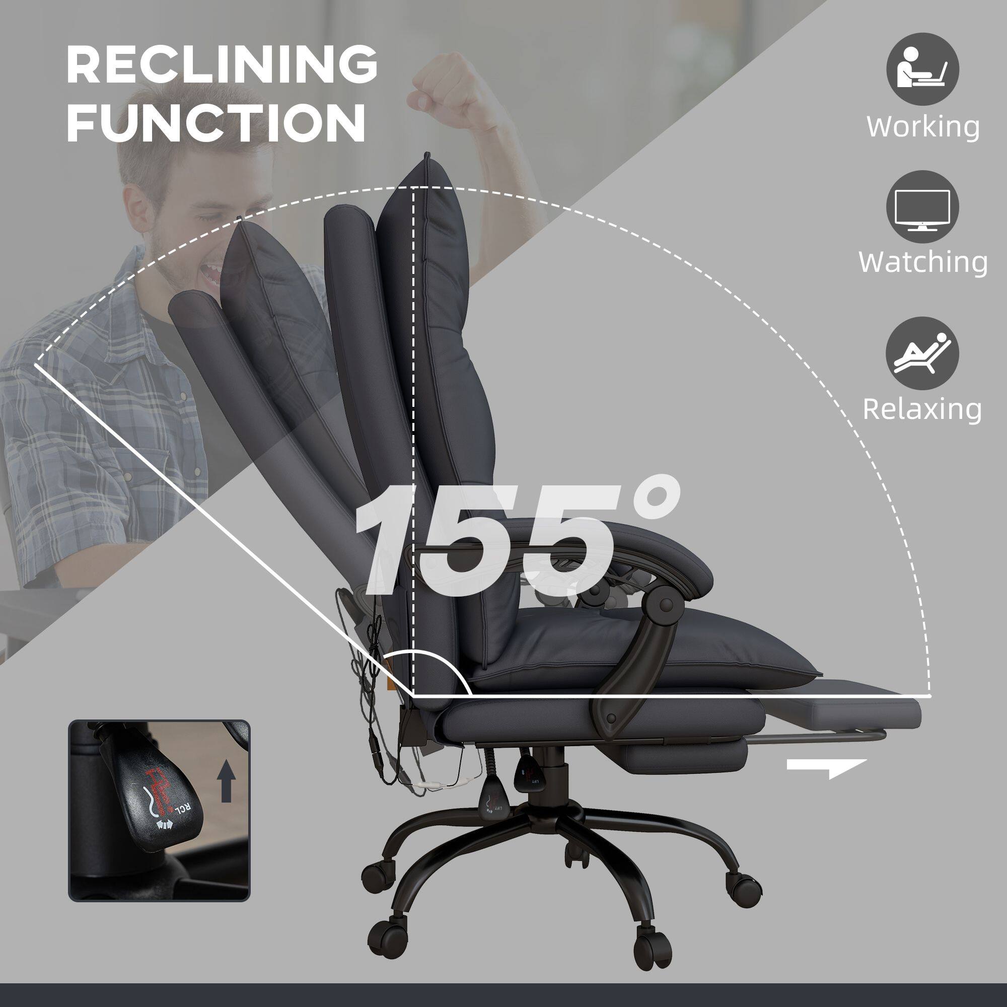 RECLINING FUNCTION

Working  
Watching  
Relaxing

155°