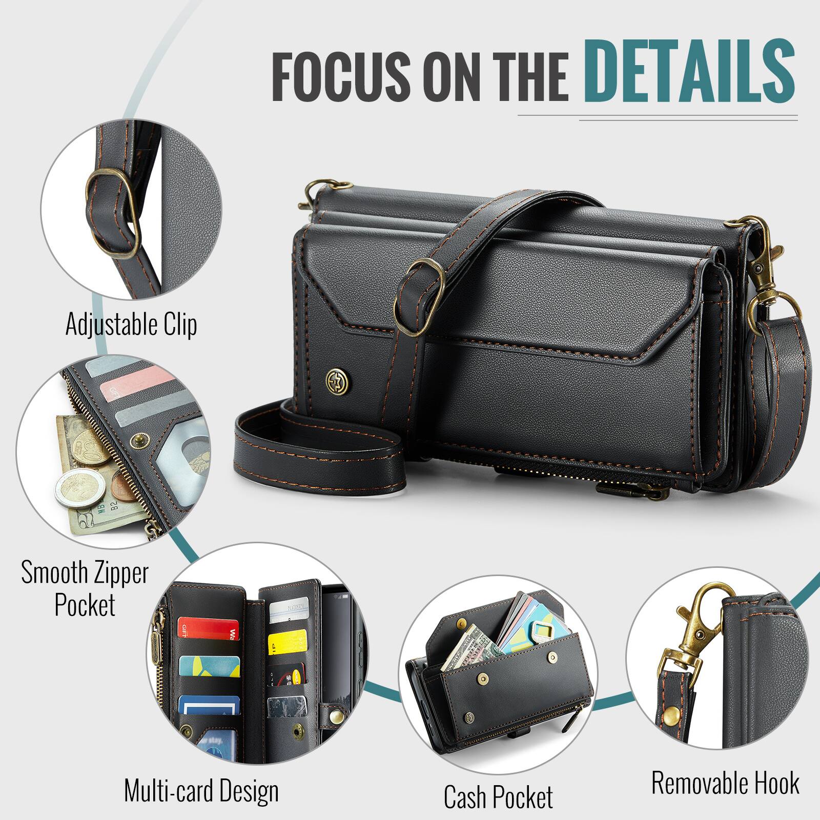 FOCUS ON THE DETAILS

- Adjustable Clip
- Smooth Zipper Pocket
- Multi-card Design
- Cash Pocket
- Removable Hook