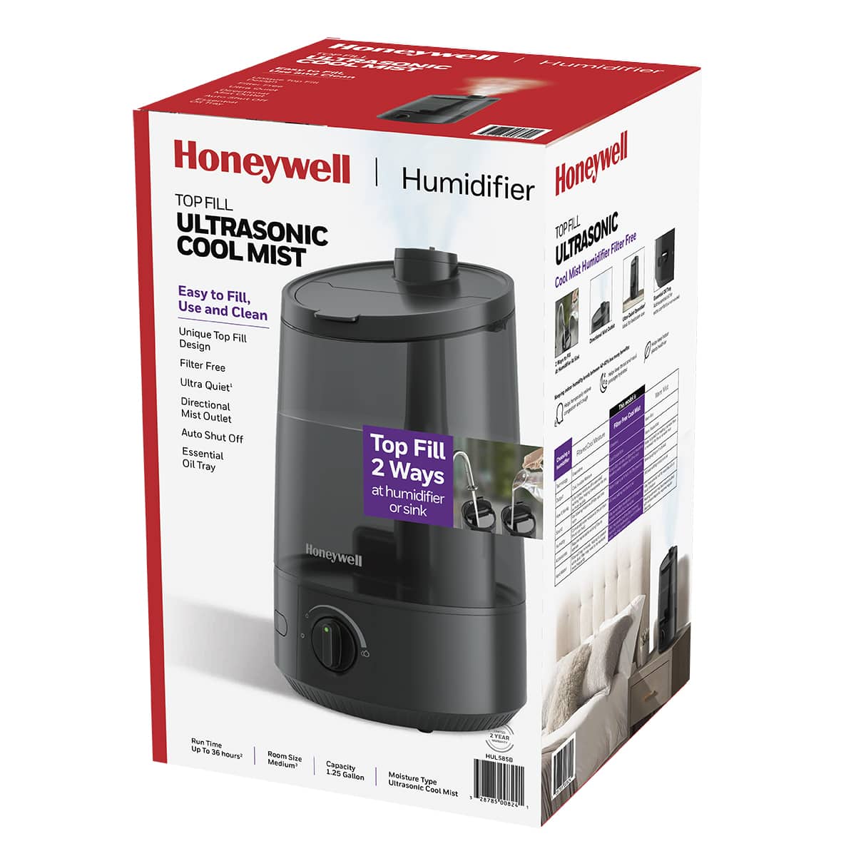 Alt View 11. Honeywell - Honeywell Top Fill 1.25 gallon Ultrasonic Cool Mist Humidifier - Black.