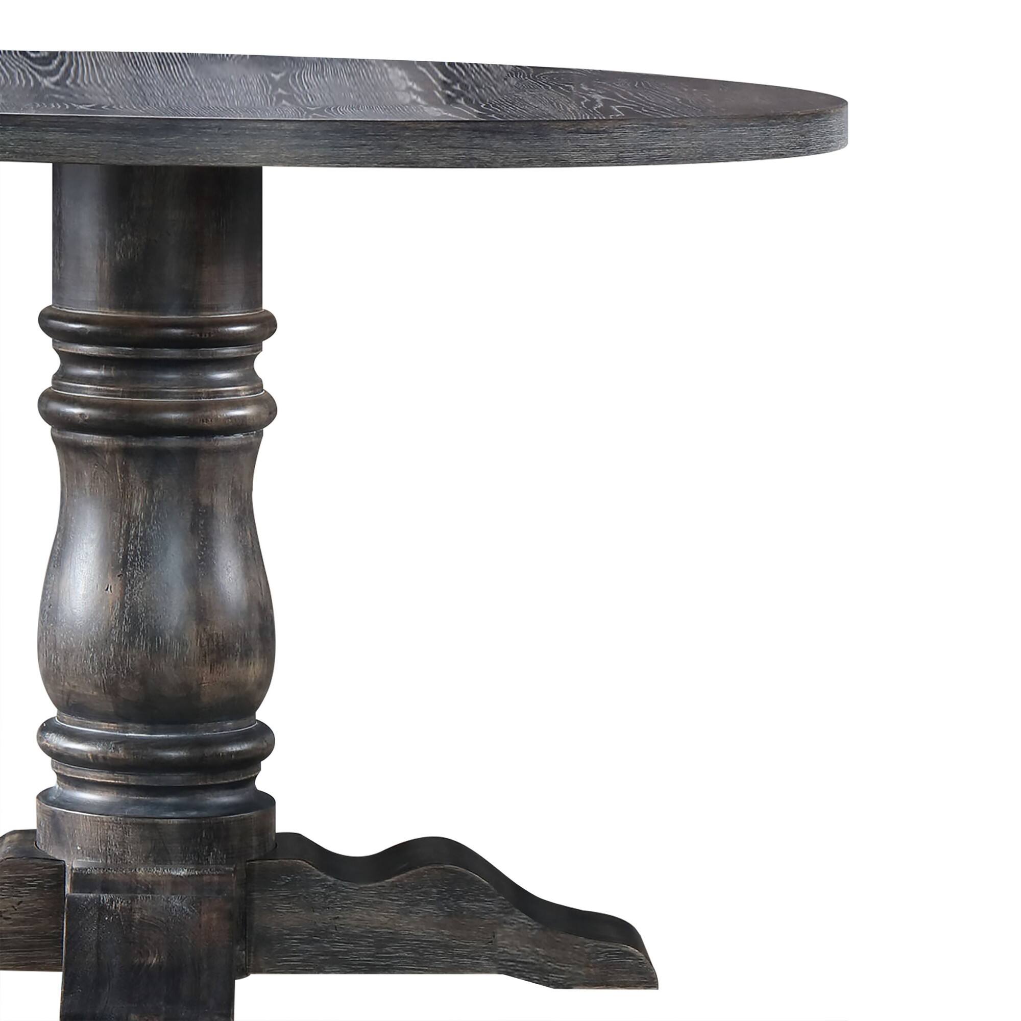 Alt View 2. Manhattan Lane - Wooden Round Dining Table With Heavy Pedestal Feet, Weathered Gray - Gray.