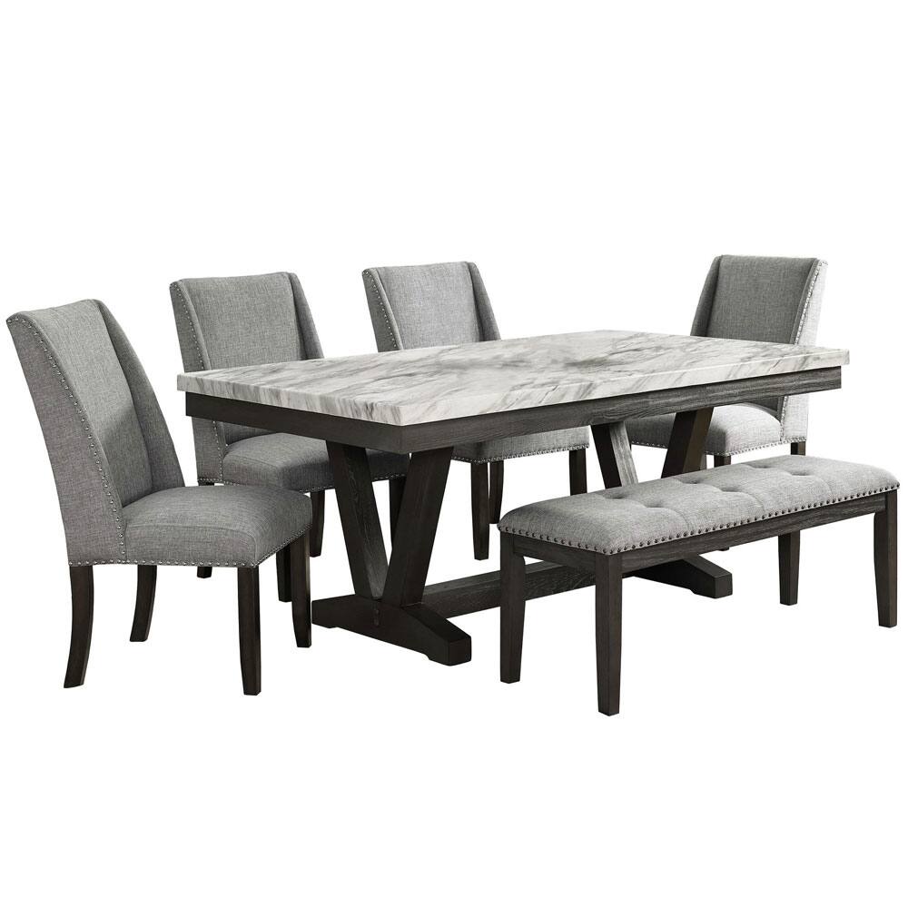 Alt View 4. Elements - Everdeen Transitional Dining Table with Faux Marble Top and Trestle Base - Charcoal.
