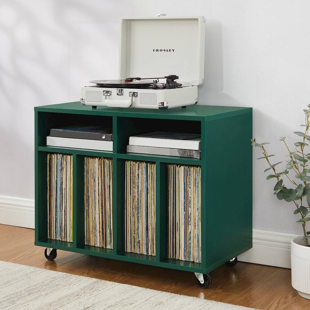 Alt View 10. Crosley Furniture - Carlo Rolling Record Player Stand With Vinyl Storage - Dark Teal.