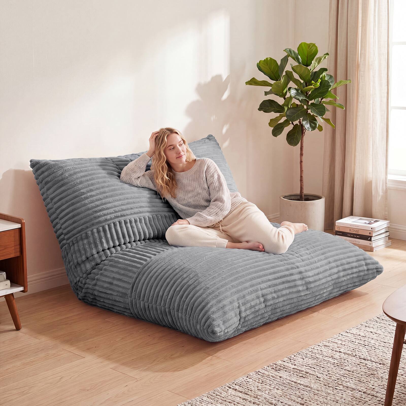 Alt View 3. Costway - Costway 3-in-1 Bean Bag Chair with Soft Crushed Sponge Comfy Corduroy Fabric Zippered Cover - Light Gray.