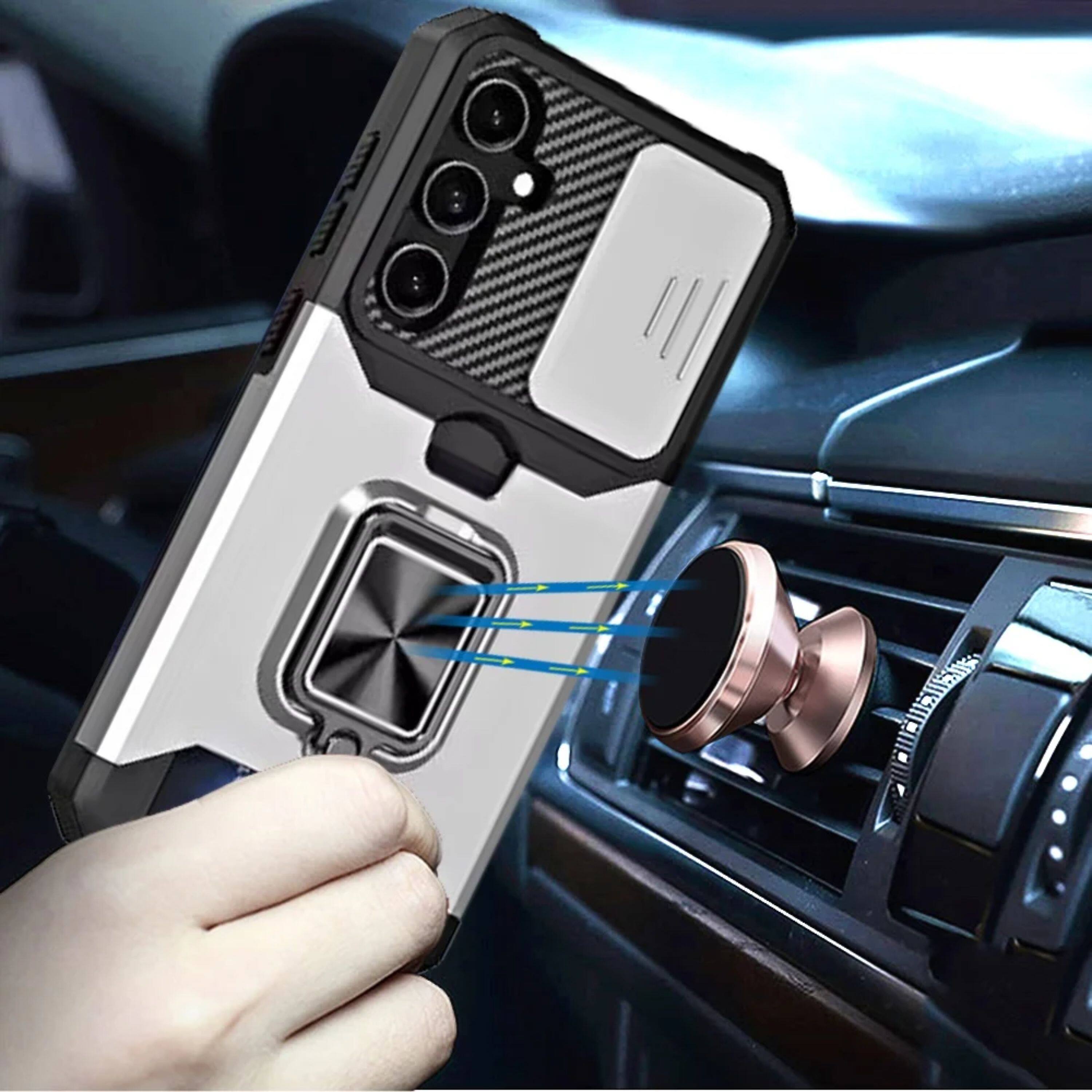 Left. Kitcheniva - Multi-Use Card Holder with Lens Cover Plus Tempered Glass For Samsung S25 FE Silver - Silver.