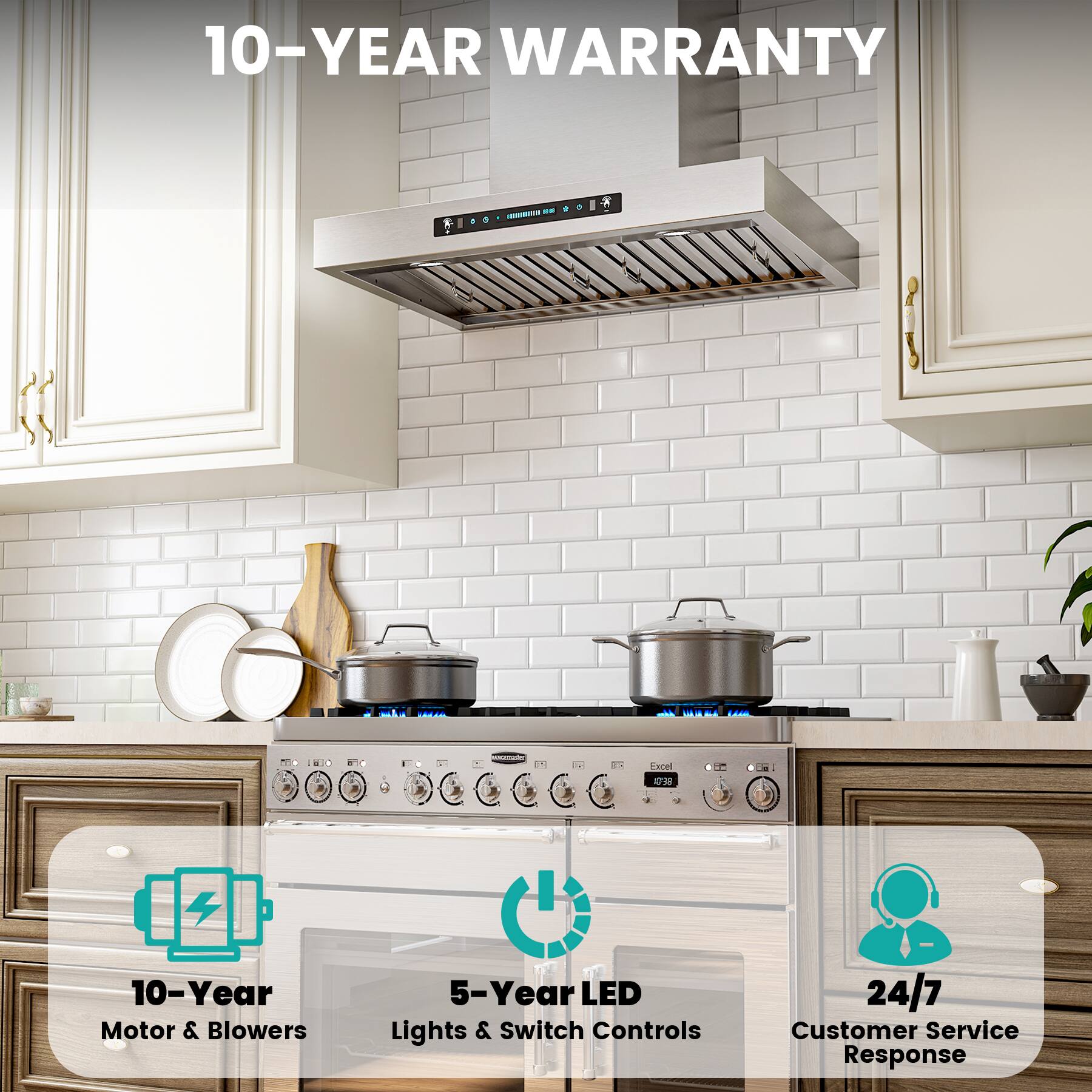 10-YEAR WARRANTY

- 10-Year Motor & Blowers
- 5-Year LED Lights & Switch Controls
- 24/7 Customer Service Response