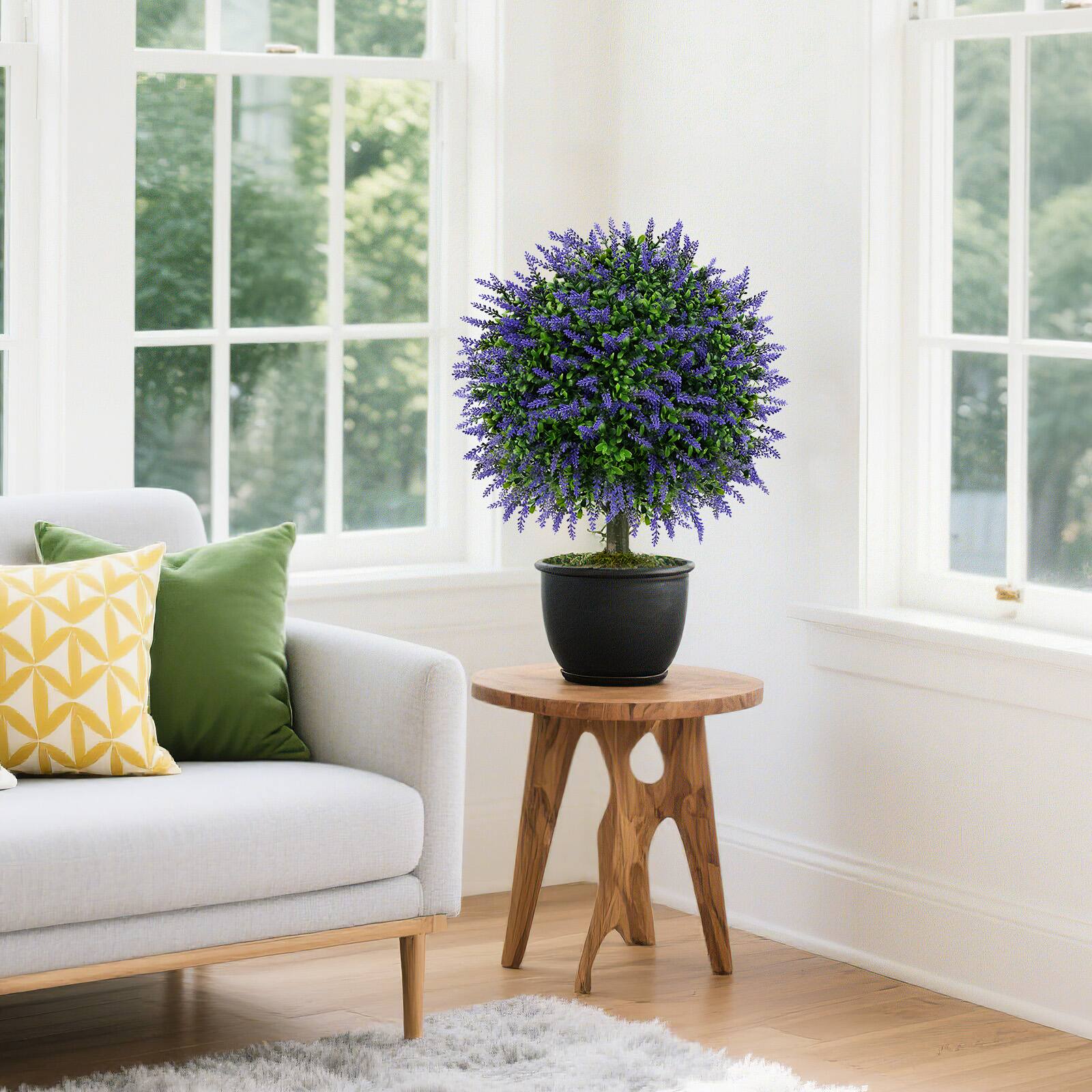 Alt View 4. Gymax - Gymax Set of 2 Artificial Lavender Topiary Ball Trees 23'' Faux Boxwood Ball Tree - Green, Purple.