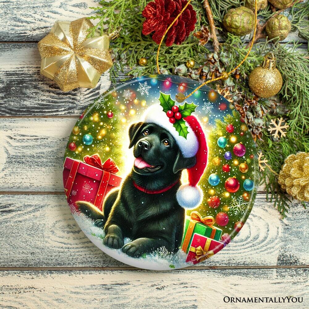 Back. OrnamentallyYou - Sparkling Yuletide Black Labrador Retriever Ornament Joyful Christmas Gift Circle Version - Multi-colored.