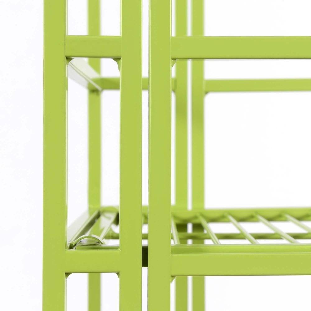Left. FurniFact - 5 Tier Folding Shelf Green, Easy to Move and Store - Lime.