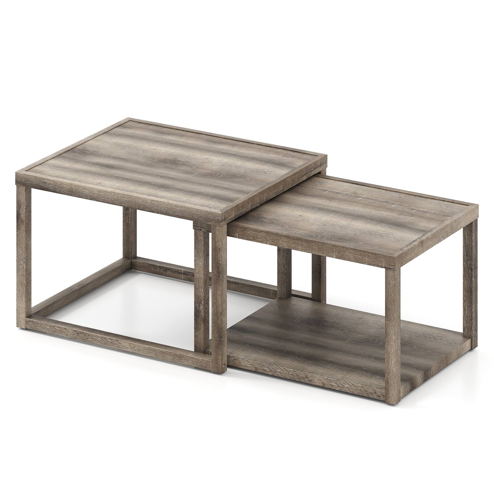 Alt View 9. Gymax - Gymax Nesting Coffee Table Set of 2 Stackable Rectangular End Tables w/ Storage Shelf - Grey.