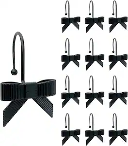 Acteck - 12PCS Decorative Bow Shower Curtain Hooks, Bow Knot Curtain Hooks Shower Rings for Bathroom Room Decors - Black