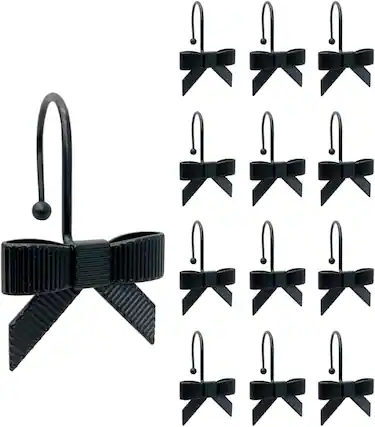 Front. Acteck - 12PCS Decorative Bow Shower Curtain Hooks, Bow Knot Curtain Hooks Shower Rings for Bathroom Room Decors - Black.