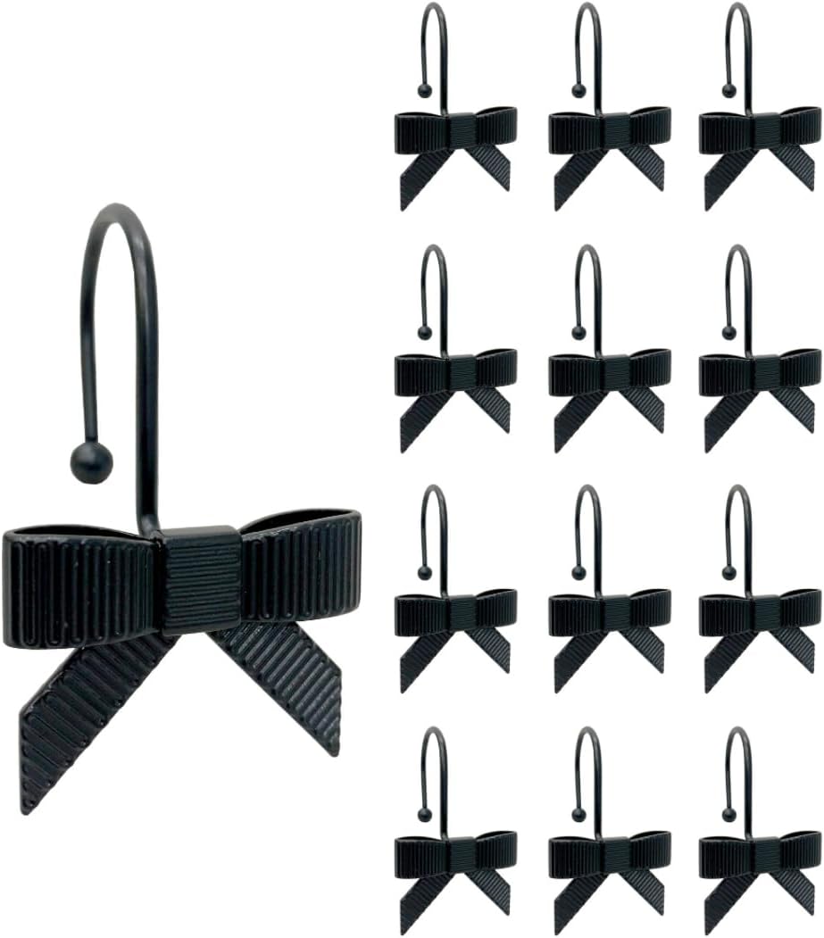 Front. Acteck - 12PCS Decorative Bow Shower Curtain Hooks, Bow Knot Curtain Hooks Shower Rings for Bathroom Room Decors - Black.