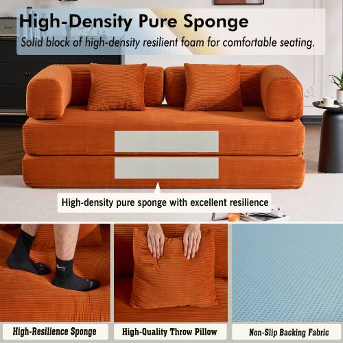 High-Density Pure Sponge  
Solid block of high-density resilient foam for comfortable seating.  

High-density pure sponge with excellent resilience  

High-Resilience Sponge  
High-Quality Throw Pillow  
Non-Slip Backing Fabric