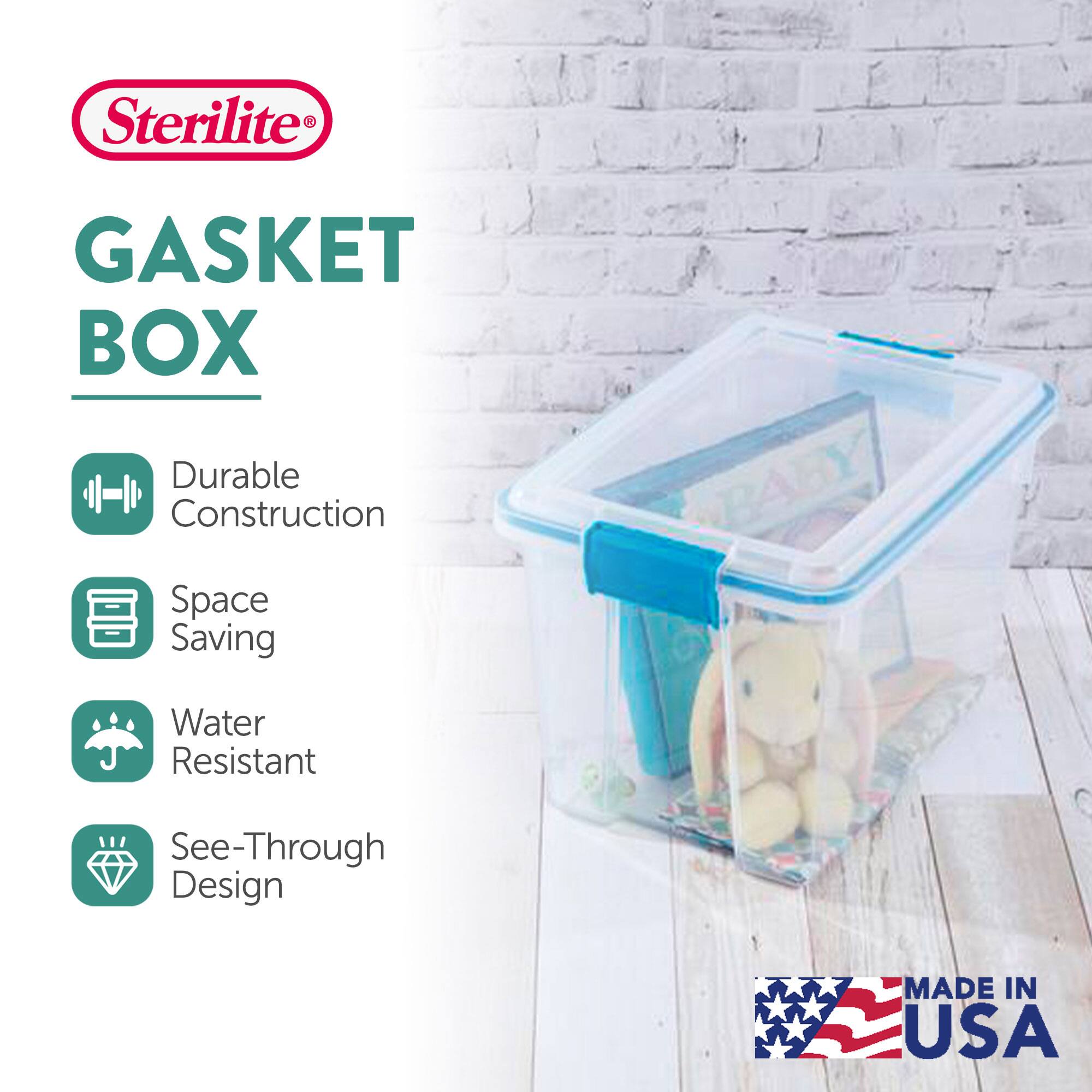 Sterilite®  
GASKET BOX  

- Durable Construction  
- Space Saving  
- Water Resistant  
- See-Through Design  

MADE IN USA