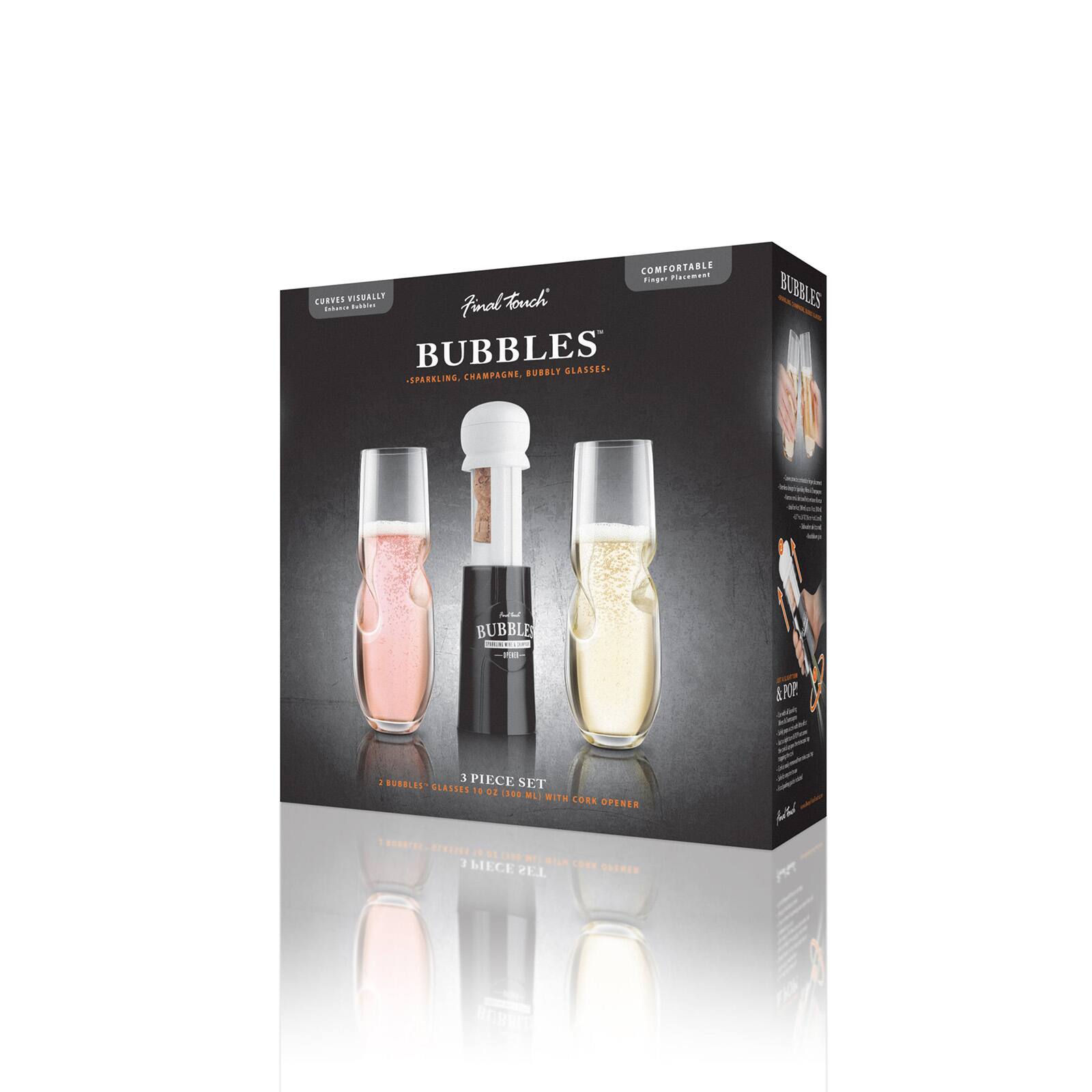 COMFORTABLE Finger Placement CURVES VISUALLY Touch Extrude Bobibles Final: BUBBLES BUBBLY GLASSES - SPARKLING, CHAMPAGNE, BUBBLES - - - (10ml BUBBLE & POP. 3 PIECE 2 BUBBLES GLASSES SET 10 OZ 300 ML) WITH CORK OPENER DUSTER: OTHOLLD IN 01 (300.MT) 3 PIECE MILK COOK SET