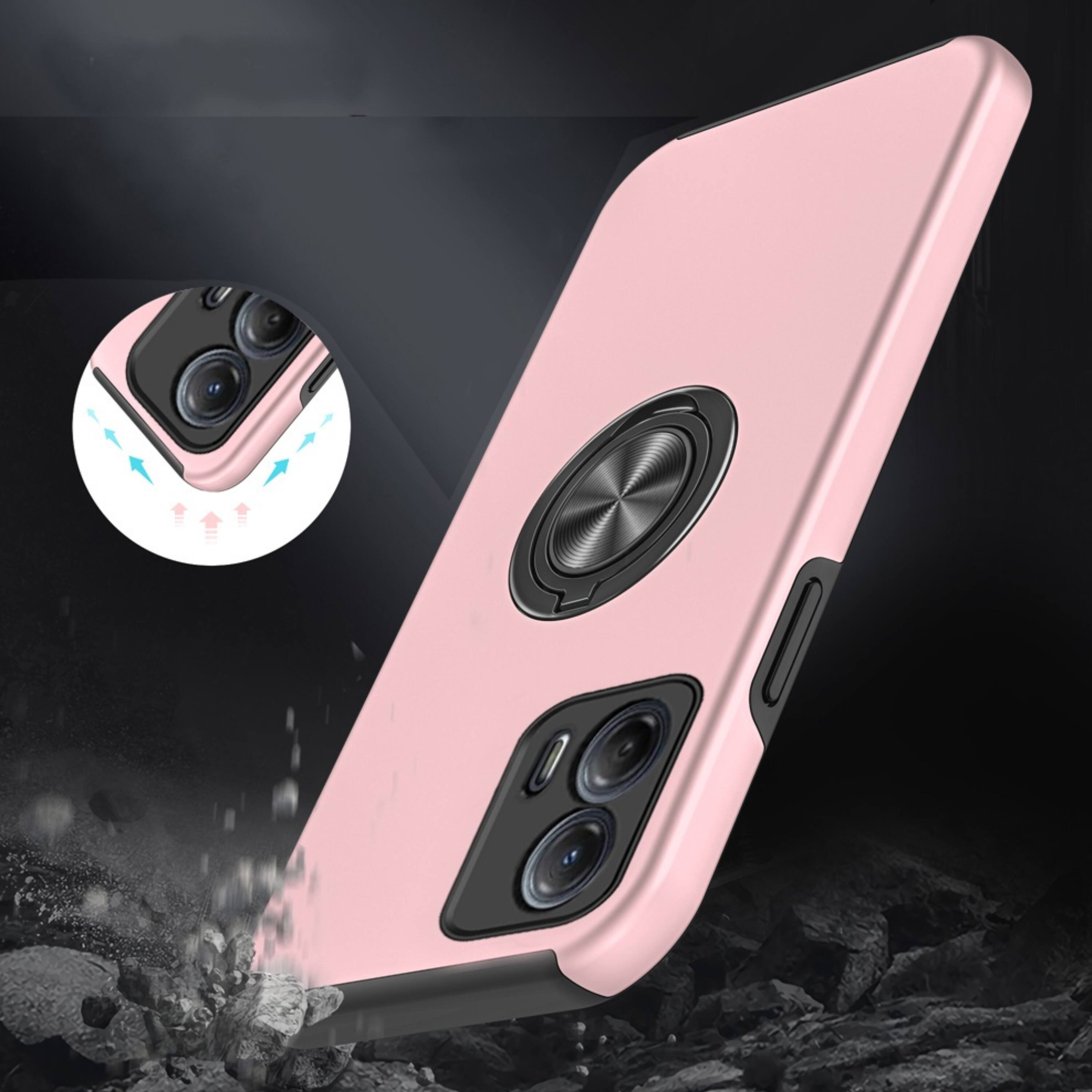 Left. Kitcheniva - Rubber Dual Layer Case For Moto G Power 5G 2024 With Magnetic Ring Stand And Tempered Glass Pink - Pink.