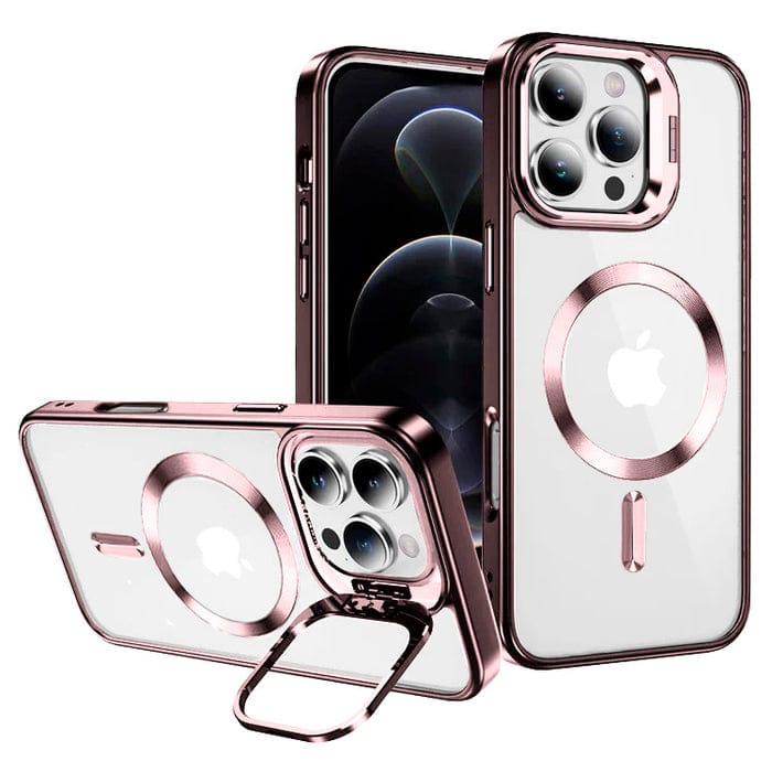 Front. Entronix - Entronix Magnetic Case for iPhone 16 Pro - Clear Glossy Cover with Camera Stand - Pink.