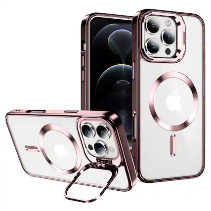 Front. Entronix - Entronix Magnetic Case for iPhone 16 Pro Max - Clear Glossy Back Cover with Camera Stand - Pink.