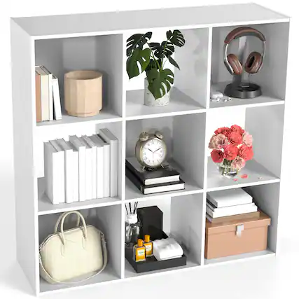 Front. AENKYO - 9 Cube Storage Organizer Display Storage Bookcase with Removable Back Panels - White.