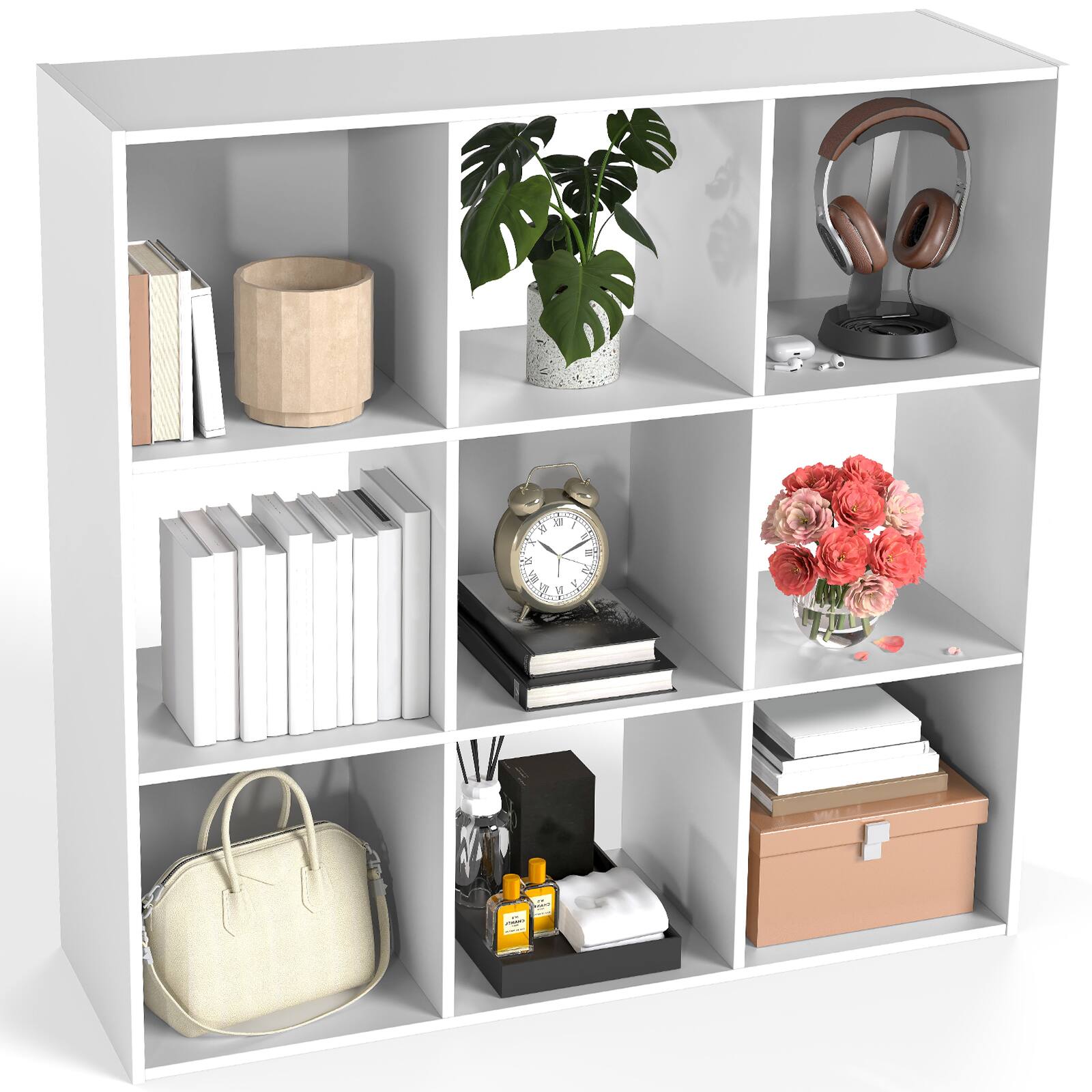 Front. AENKYO - 9 Cube Storage Organizer Display Storage Bookcase with Removable Back Panels - White.