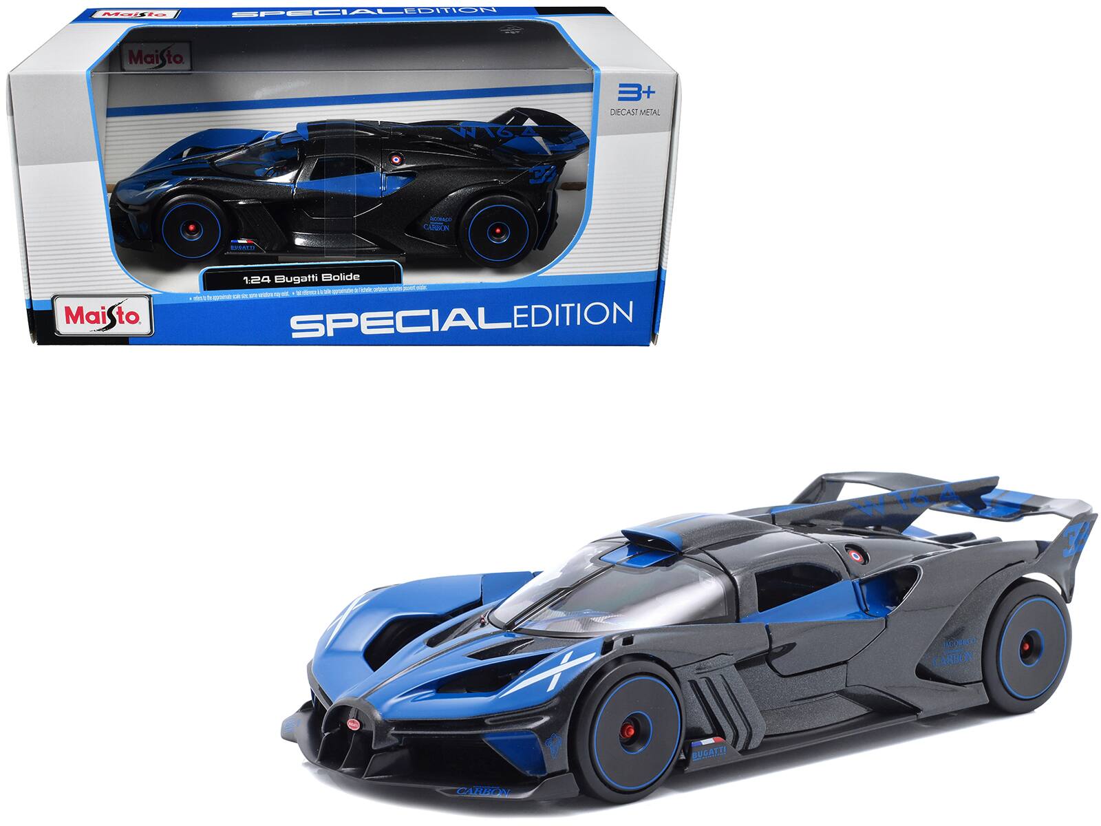 Bugatti Bolide "Special Edition" Series 1/24 Diecast Model Car by Maisto - Blue and Black Metallic