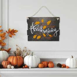 Northlight - Happy Thanksgiving Wooden Hanging Wall Sign - 15" - Brown
