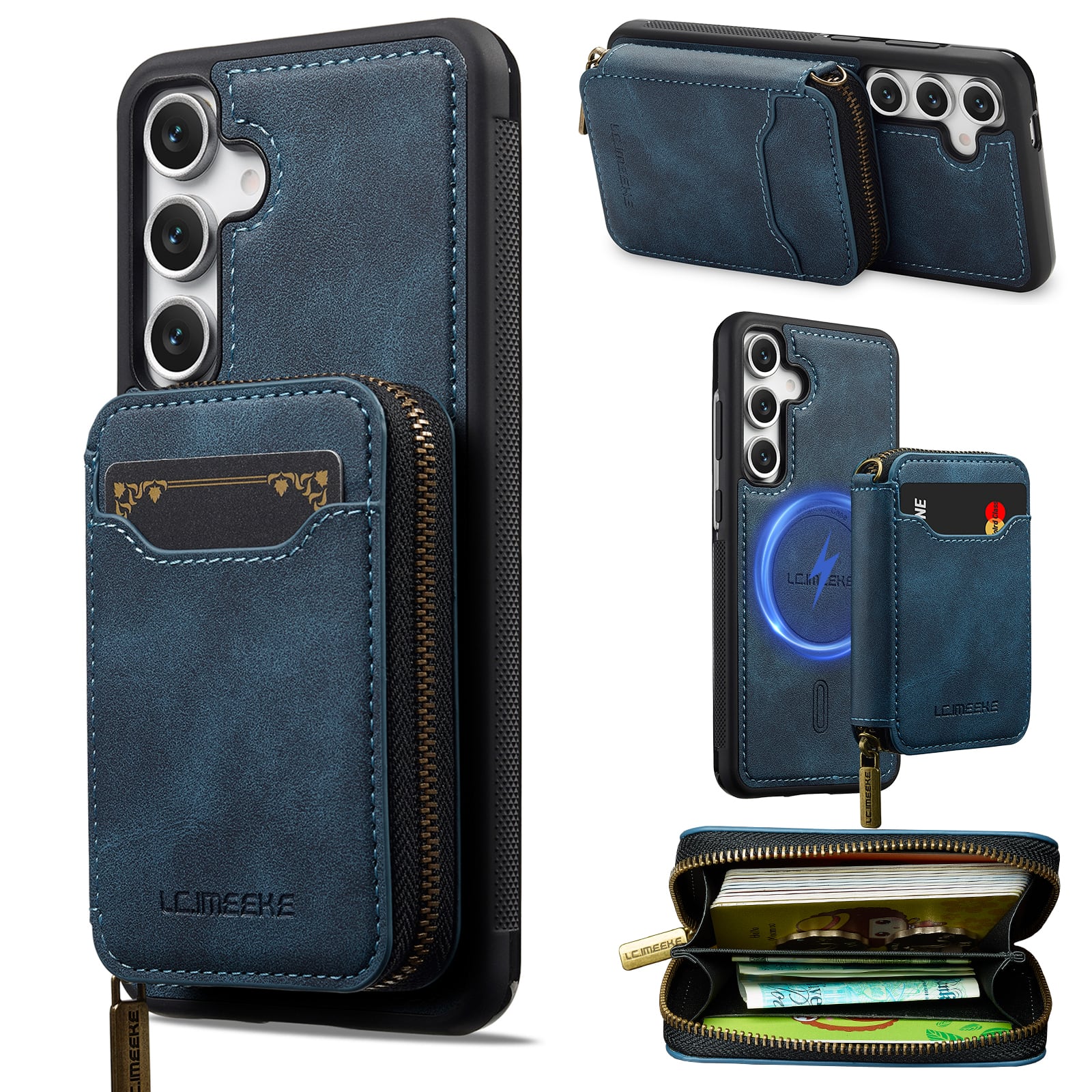 Dteck - 2-in-1 Magnetic Detachable Zipper Wallet Case for Samsung Galaxy A56, RFID Blocking PU Leather Phone Cover - Blue