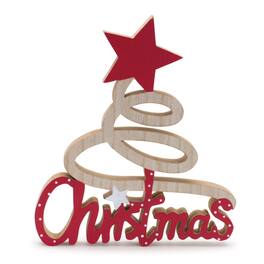 BreeBe - "Christmas" Tree Sign (Set of 2) - Beige, Red