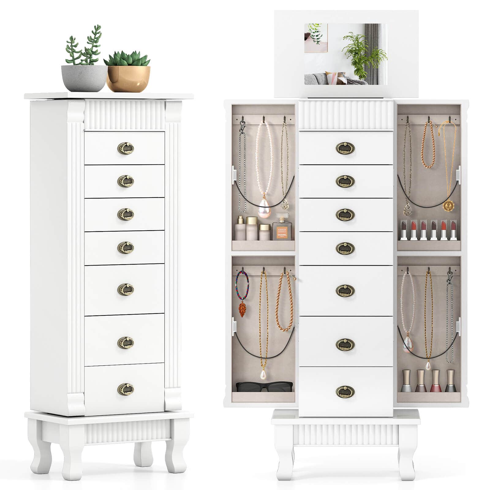 Costway - Jewelry Cabinet Armoire Box Storage Chest Stand Organizer Wood Christmas Gift - White price history on PriceWatchPro
