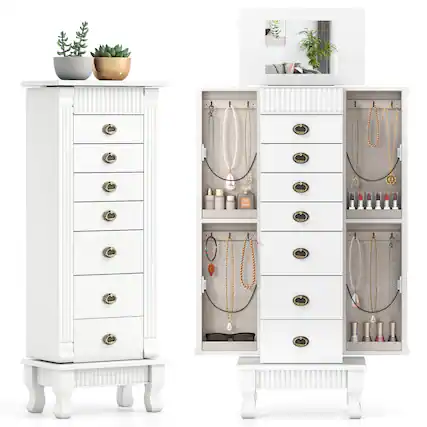 Front. Costway - Costway Jewelry Cabinet Armoire Box Storage Chest Stand Organizer Wood Christmas Gift - White.
