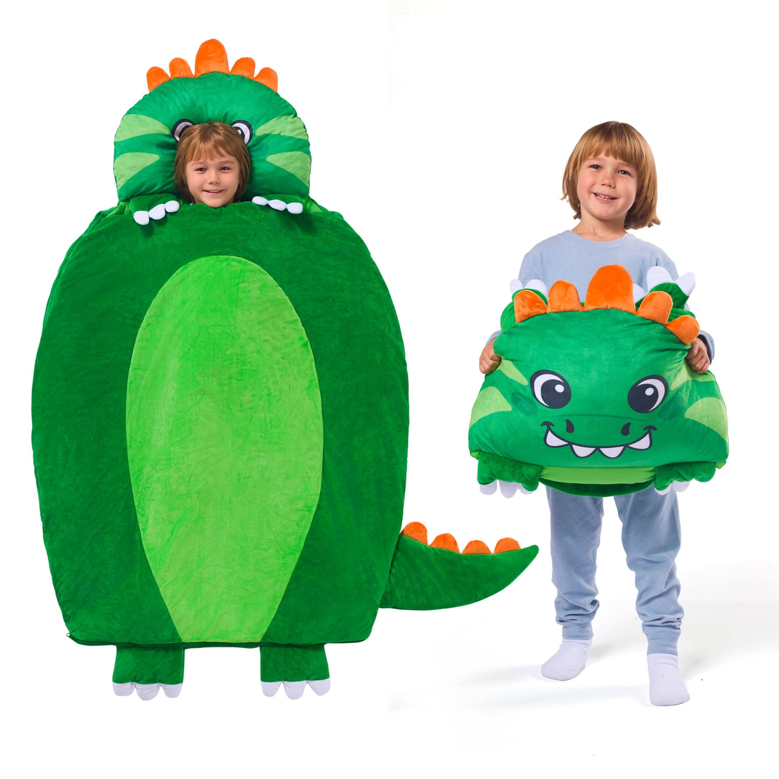 Skar Audio - Sleeping Bag 4 5 6 Year Old Girl Gifts Nap Mat With Pillow & Blanket - Green Dinosaur