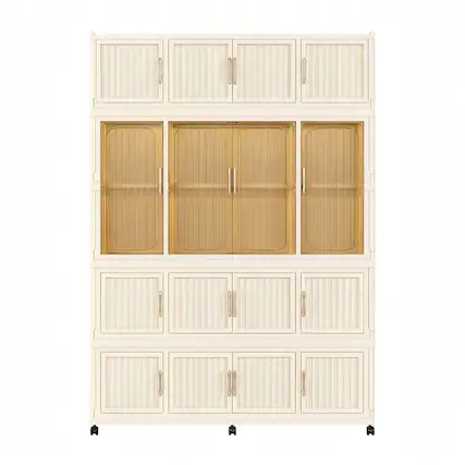 Front. Boyel Living - Baby Storage Wardrobe 17 Magnetic Doors 17 Cubes 1 Hanging Rod Cream White - Cream White.