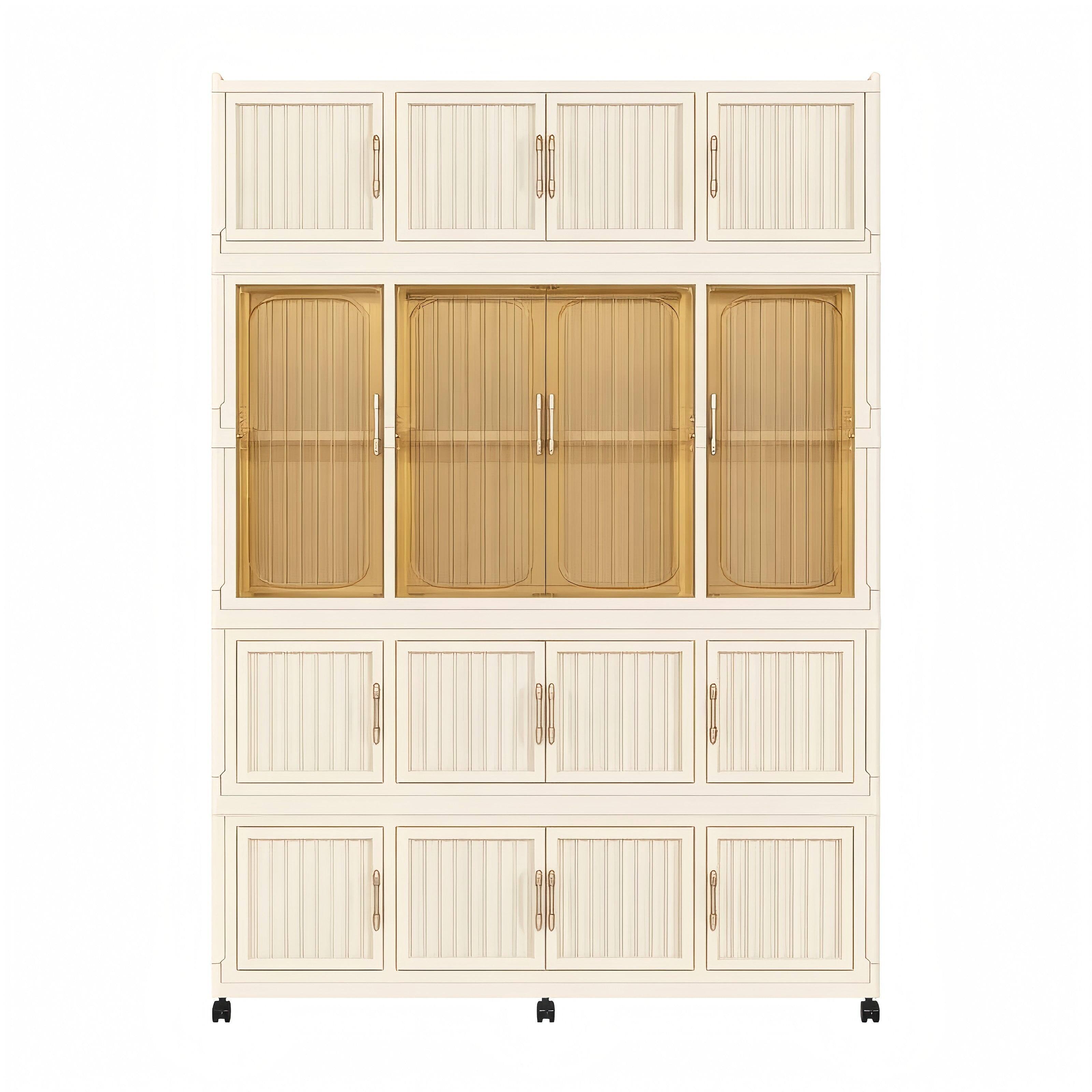 Front. Boyel Living - Baby Storage Wardrobe 17 Magnetic Doors 17 Cubes 1 Hanging Rod Cream White - Cream White.