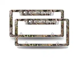 Rico Industries - Atlanta Hawks Chrome Metal (Set of 2) License Plate Frames with Bold Mossy Oak Camouflaged Camo Design - Multi