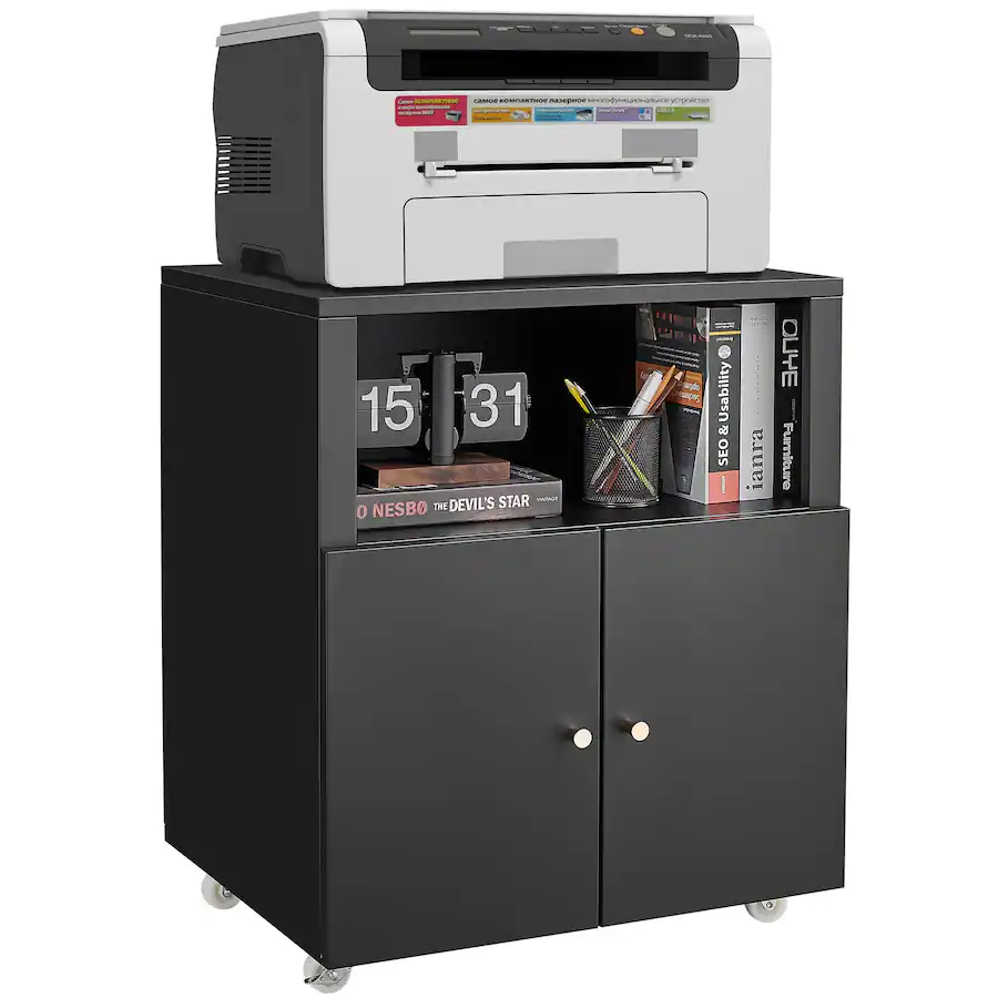 GOODSILO Mobile Printer Stand with File Cabinet Rolling Printer Table ...