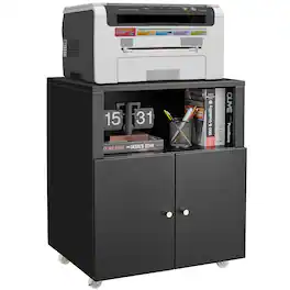 GOODSILO - Mobile Printer Stand with File Cabinet - Rolling Printer Table with Storage Shelf for Home Office - Black