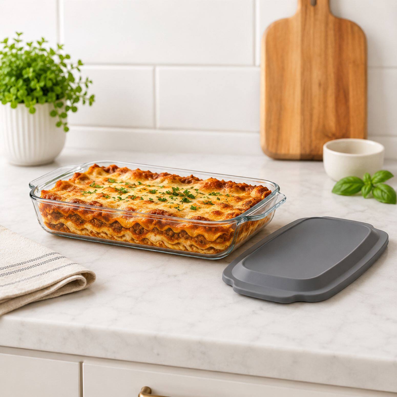 Left. Sorbus - Sorbus Rectangular Glass Baking Dish with Lids - Deep Glass Bakeware for Lasagna, Casserole, Baking, Borosilicate, Oven - Clear.