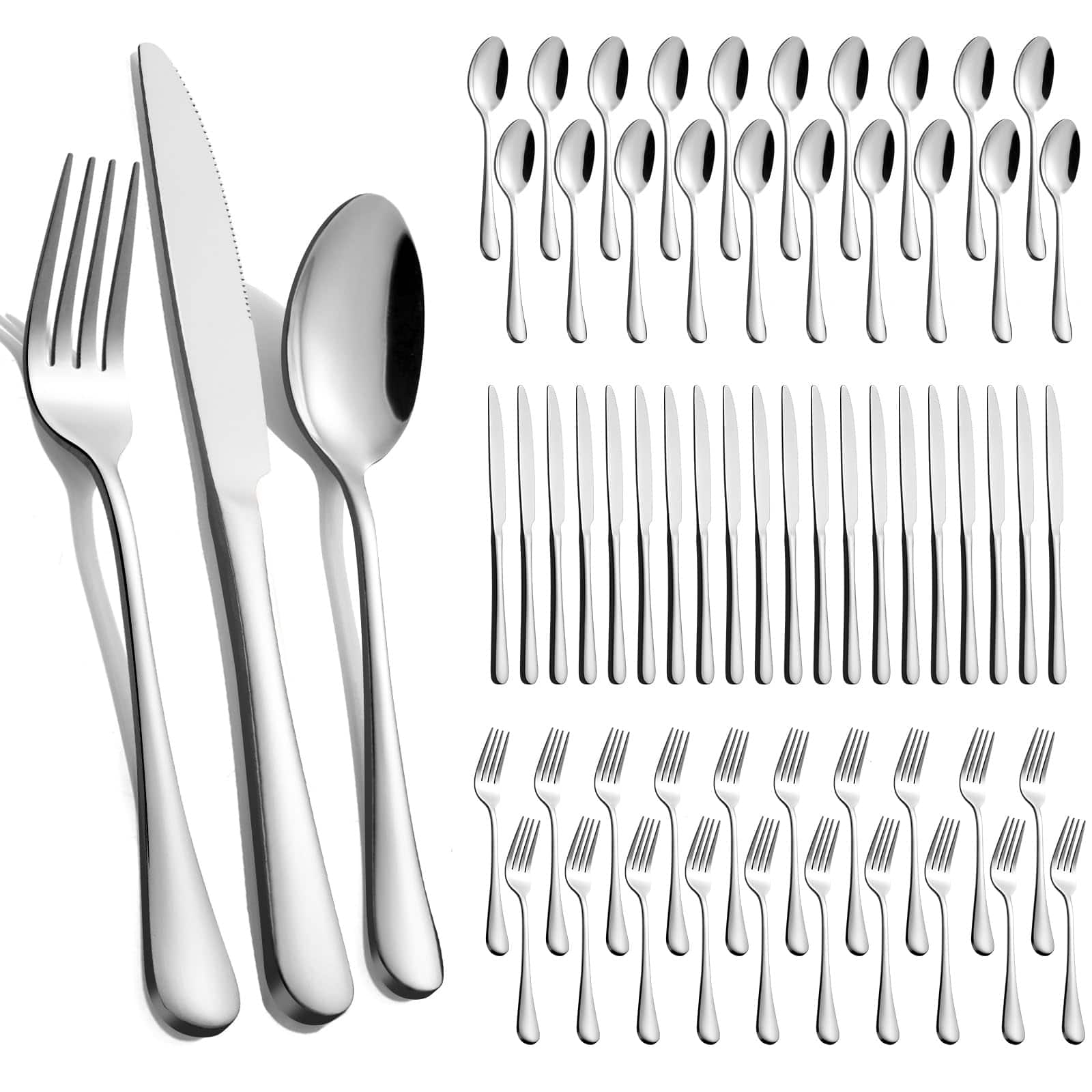Dazzed Corner - 60-Piece Silverware Set for 20,Stainless Steel Flatware Cutlery Set - Silver