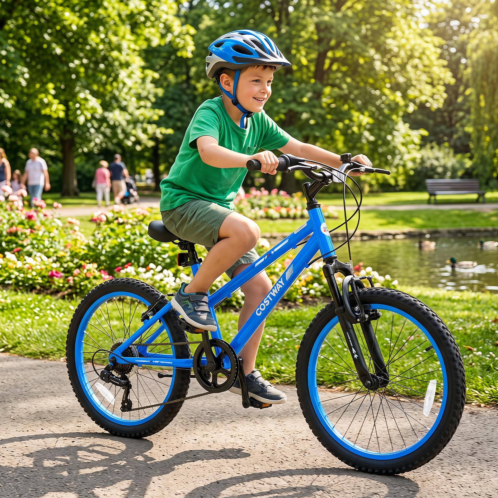 Alt View 1. Costway - Costway 20" Mountain Bike with Adjustable Seat, Front Suspension Fork, Handbrakes - Blue.