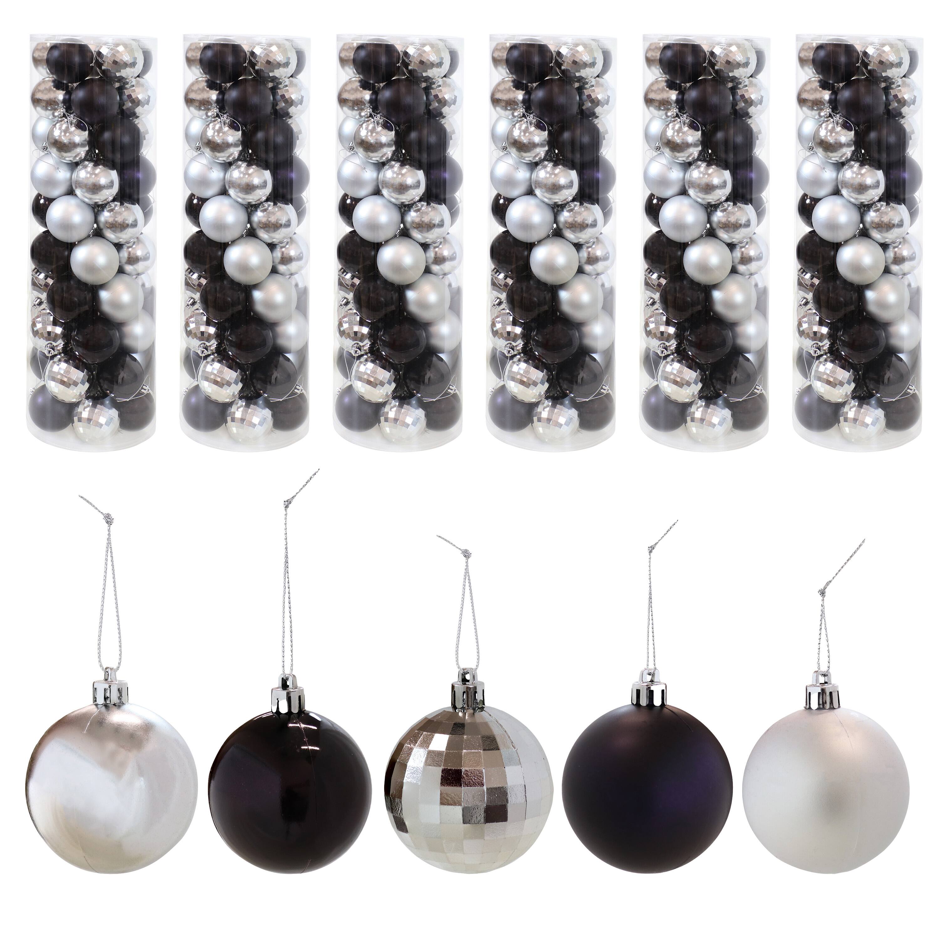 Front. Sunnydaze - Modern Holiday 300-Piece Ornament Set - 63.5 mm - Black.