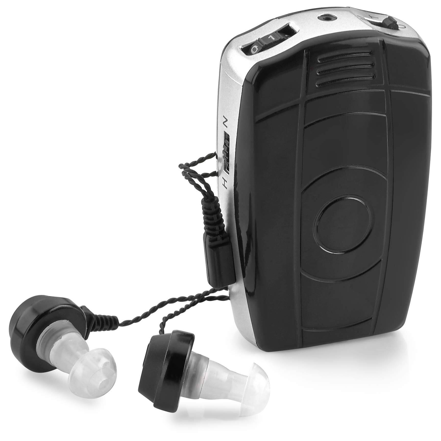 MEDca - Digital Personal Sound Amplifier with Single and Double Ear Headphone for Adult - Black - Black/Silver