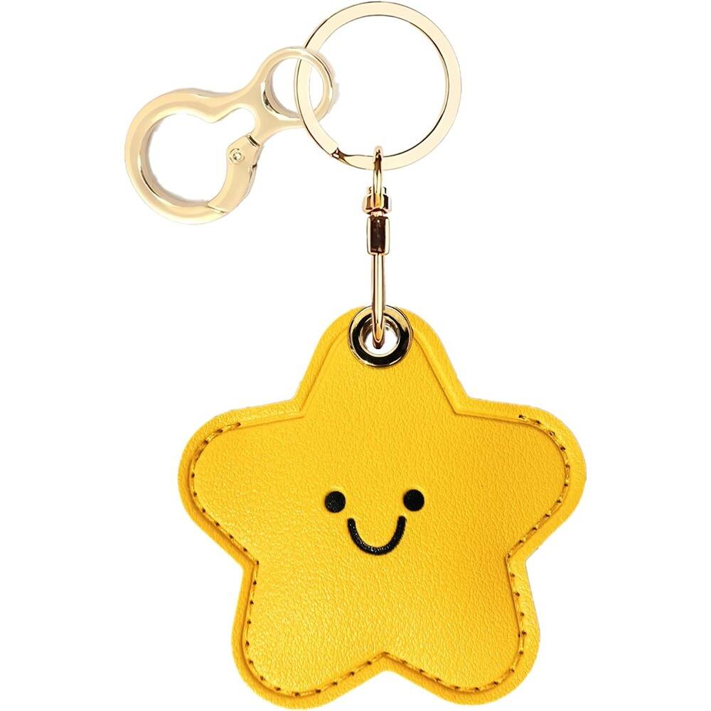 Front. RTMB - Leather AirTag Keychain Holder – Star Anti-Scratch Protective Case - YELLOW.