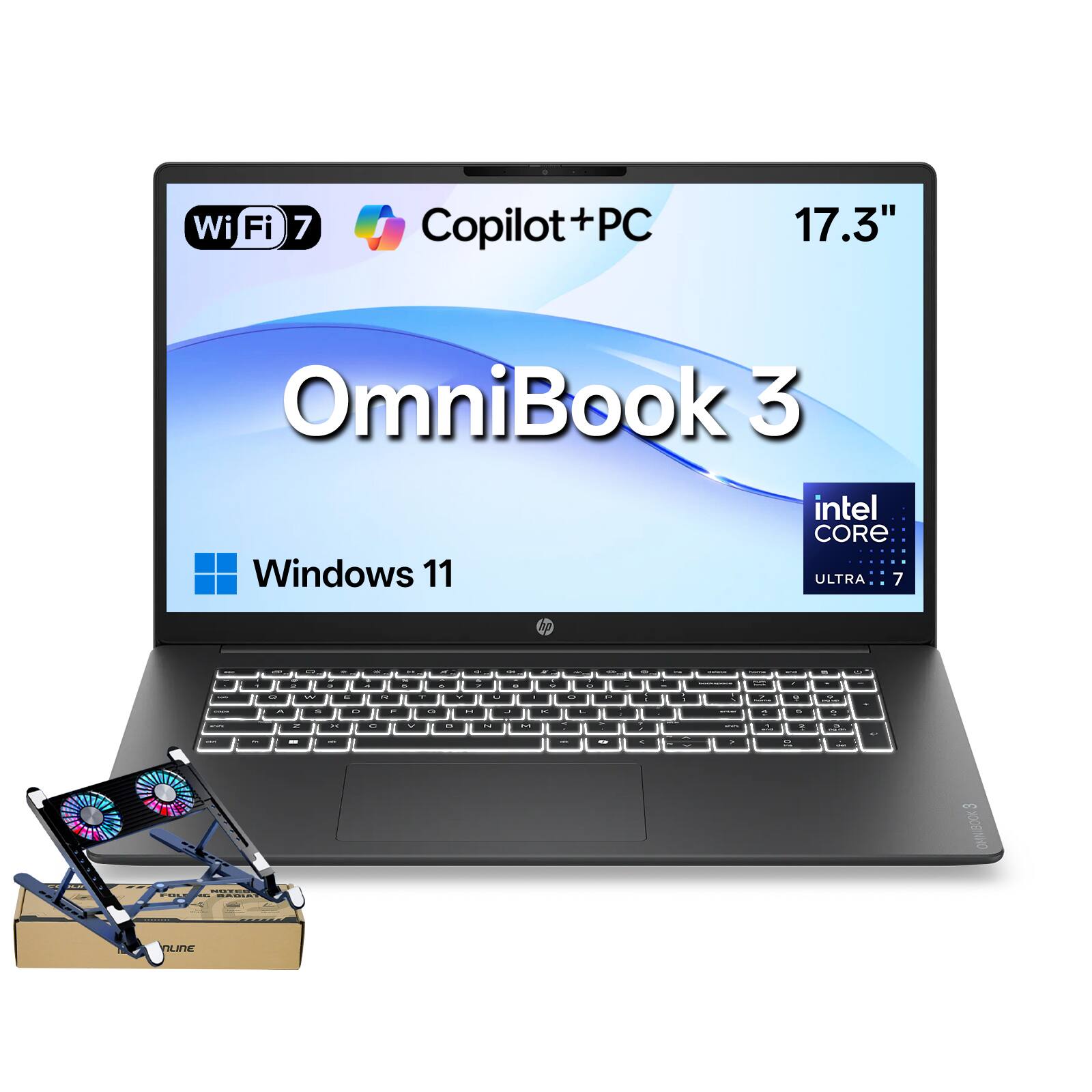 Wi-Fi 7  
Copilot+PC  
17.3"  
OmniBook 3  
Windows 11  
Intel Core Ultra 7