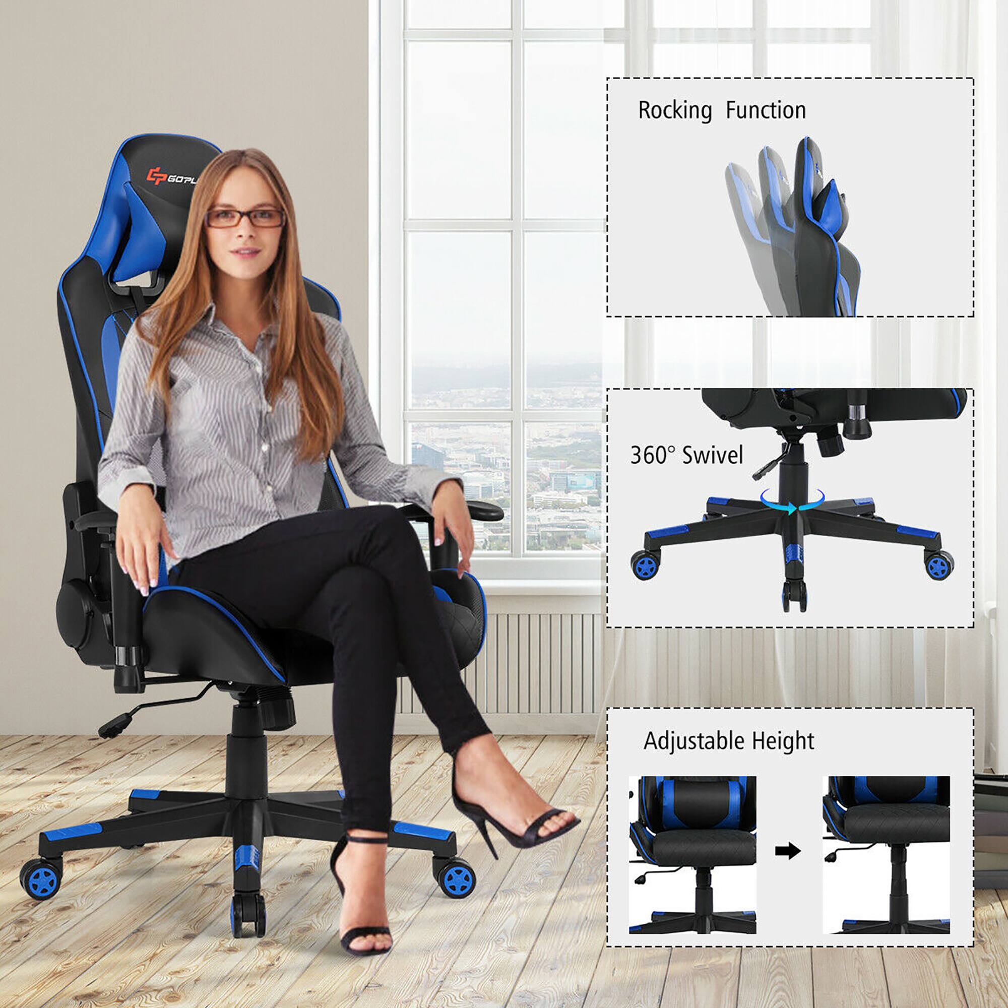 Rocking Function: The chair has a rocking function that allows the user to gently rock back and forth while seated.
GOPL 360 Swivel: The chair features a 360-degree swivel, which enables the user to rotate their seat in any direction.
Adjustable Height: The chair has an adjustable height, allowing the user to customize the chair's height to their preference.