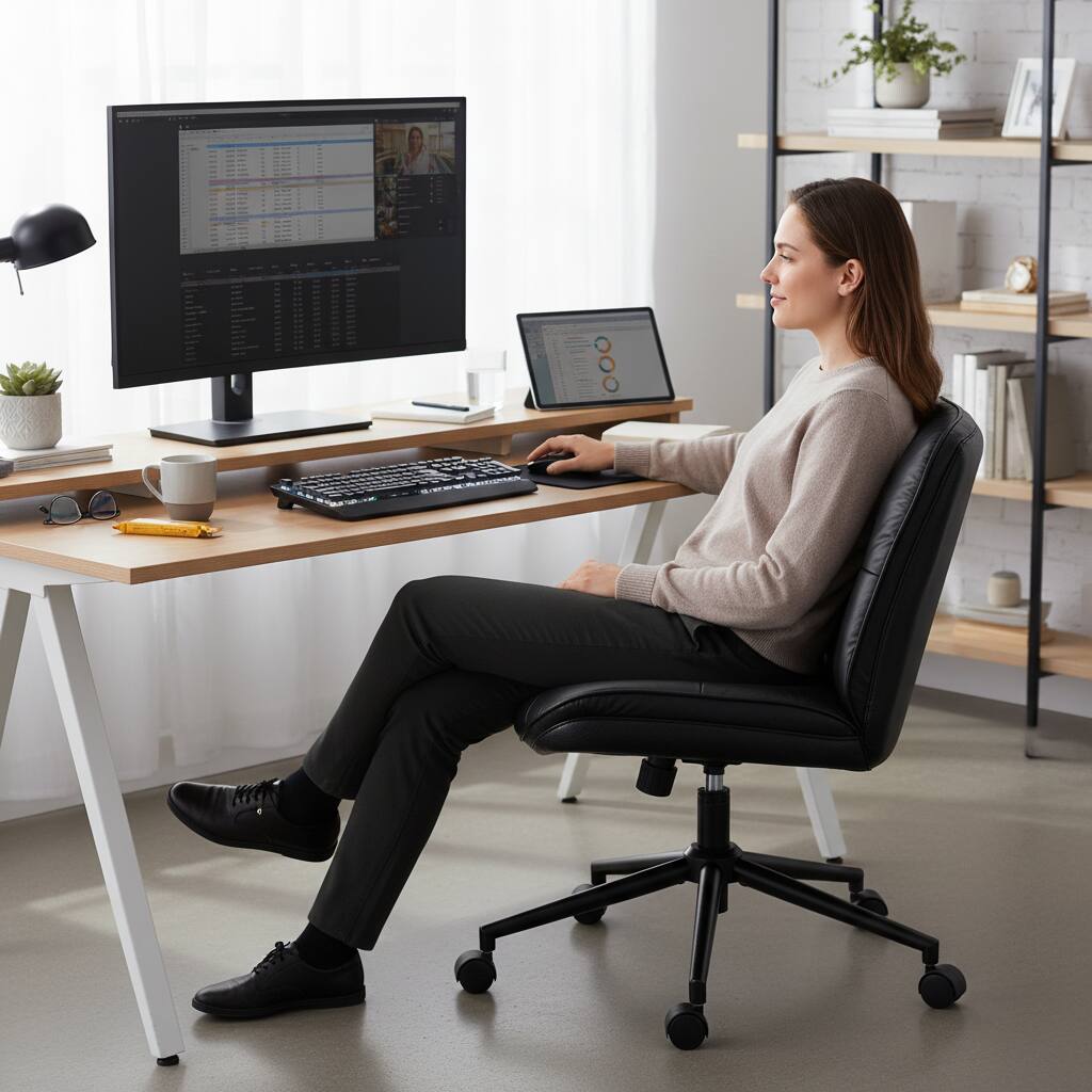 Alt View 4. AOITUN - Criss Cross Armless Office Chair PU Leather Black - Comfy Swivel Desk Chair for Home or Office - Black.