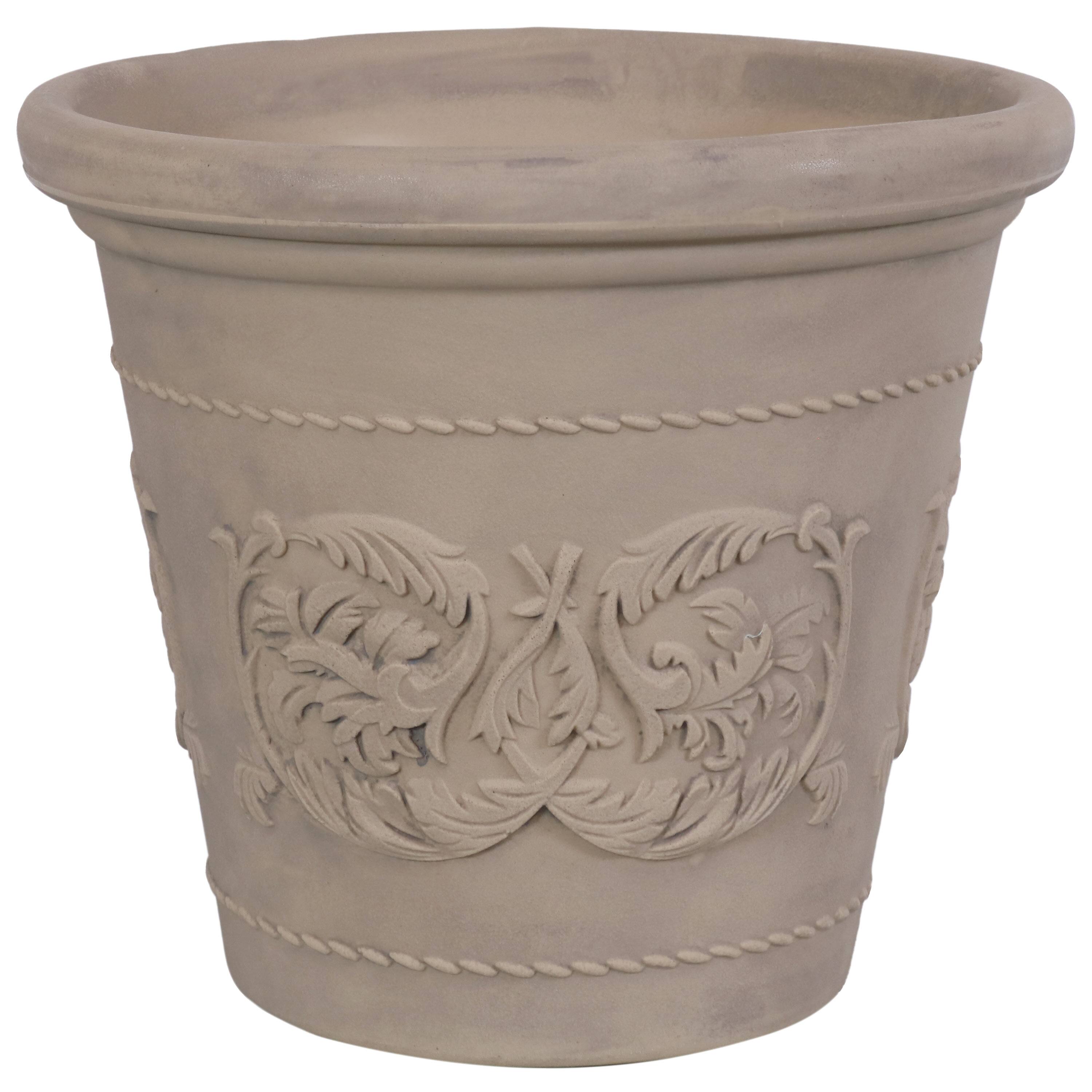 Front. Sunnydaze - 19.5 in Arabella Polyresin Outdoor Planter - Beige.