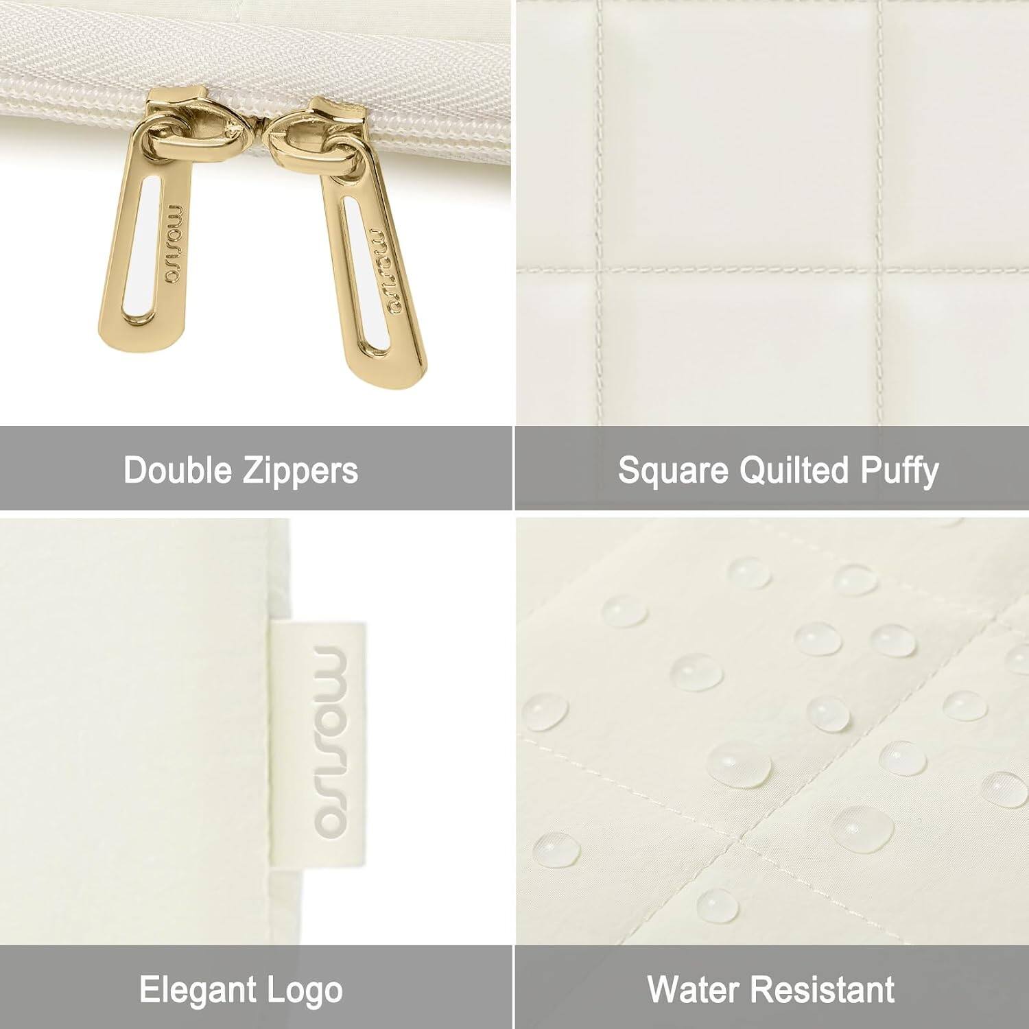 - Double Zippers
- Square Quilted Puffy
- Elegant Logo
- Water Resistant